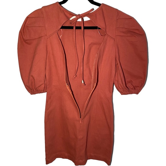 Flying Tomato Womens Medium Mini Dress Puff Sleeves Open Back Orange‎ Brown - Picture 11 of 15